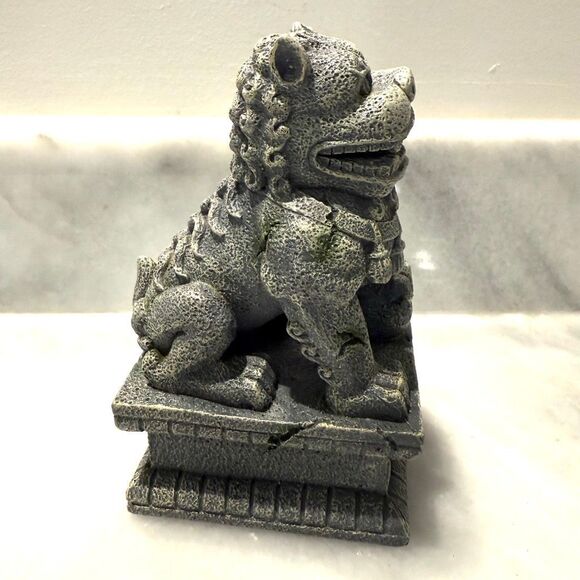 Chinese Guardian Lion Foo Dog Resin Statue Figurine Gray - Picture 4 of 6